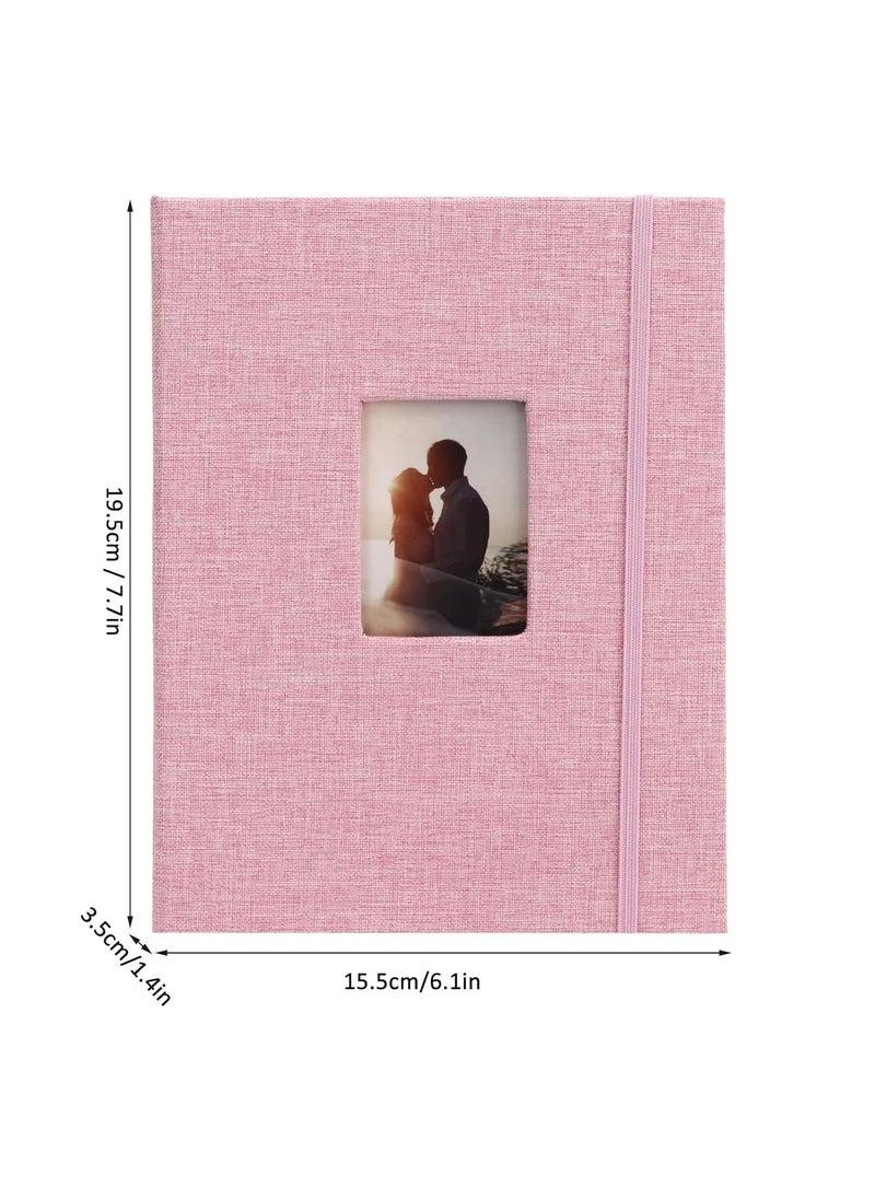 ZIKKON ZIKKON Mini Photo Album 208 Vertical Photos Natural Linen Cover Front Window Photo Album 2x3 Compatible with Fujifilm Instax Mini Film 7s 8 9 11 Polaroid 300 HP Sprocket Kpop PhotocardsPink  - Image 4