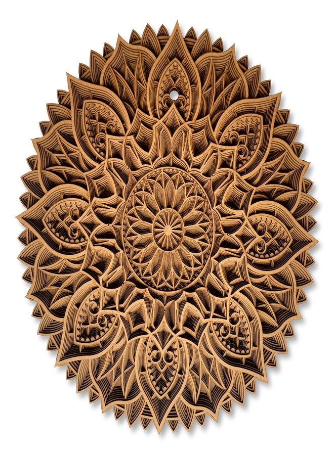 Gloridec 3D Wooden Mandala Wall Art | Multi-Layered Round MDF Wall Hanging for Living Room, Bedroom & Home Décor | Handcrafted Mandala Wall Décor (Round Mandala) (18" X 18" Inch) - Image 1