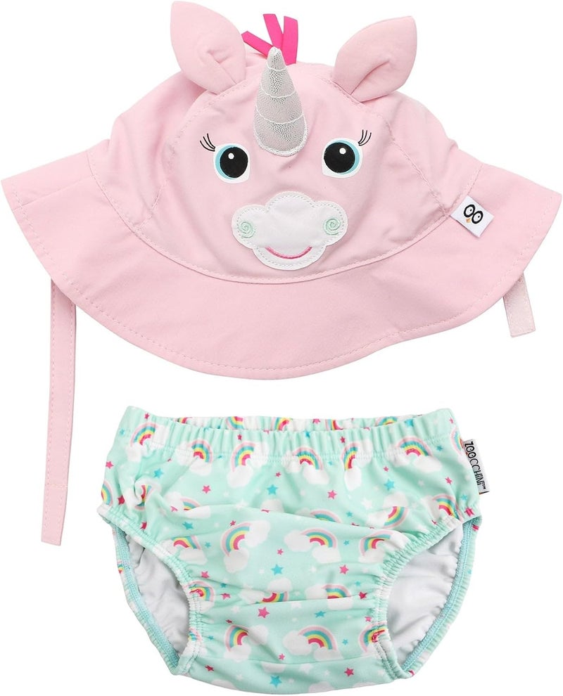 ZOOCCHINI Baby Swim Diaper & Sun Hat Set, Allie Alicorn, 6-12 Months - Image 1