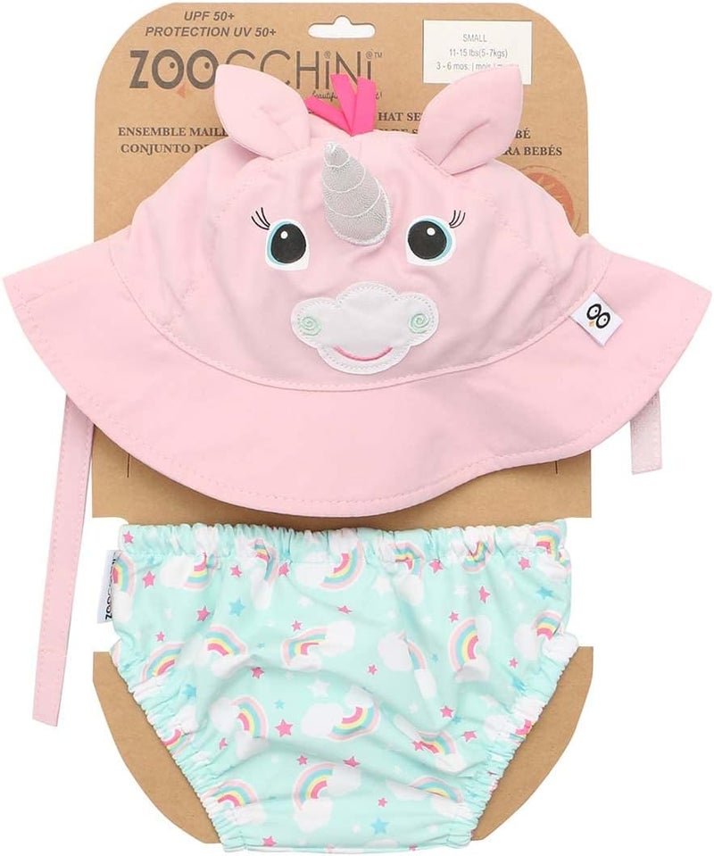 ZOOCCHINI Baby Swim Diaper & Sun Hat Set, Allie Alicorn, 6-12 Months - Image 2