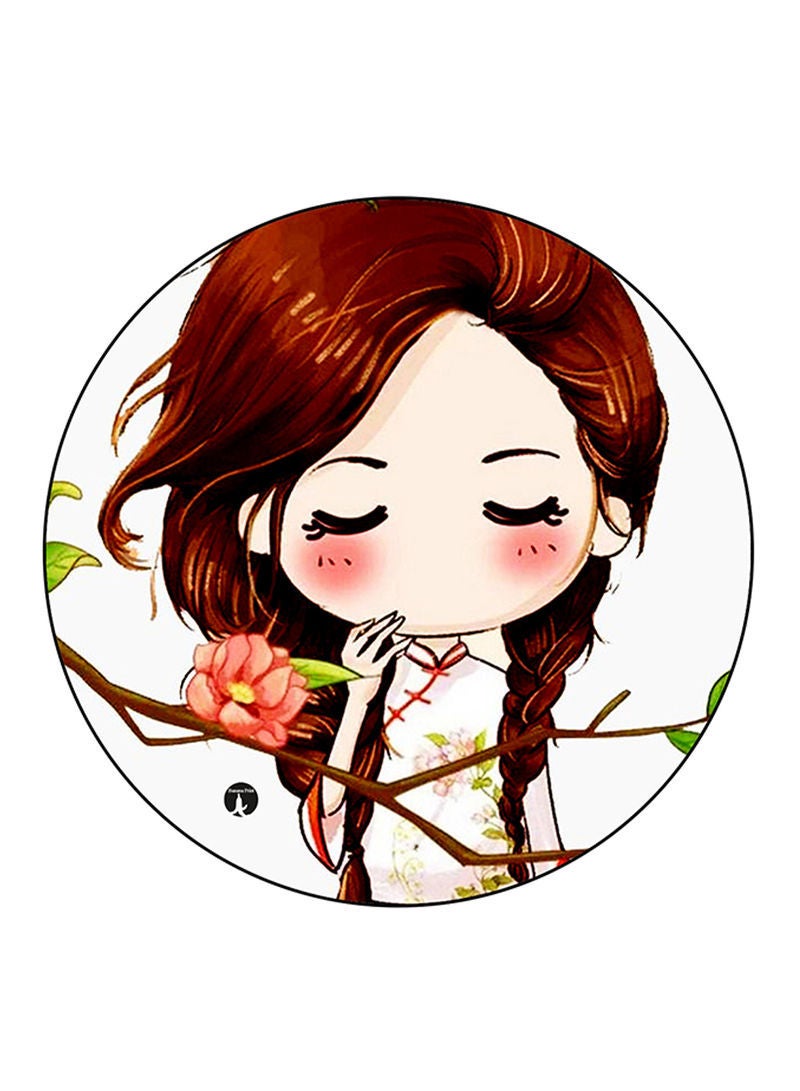 RKN Girl Printed Mouse Pad  Round  Multicolour