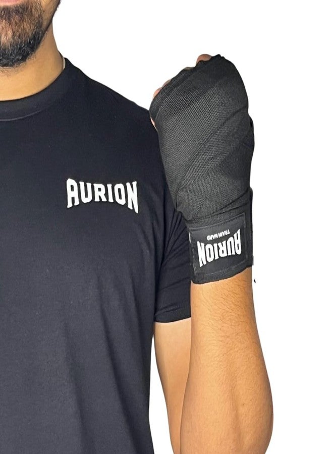 Aurion 4.5 Meter Hand Wraps - Black Polyester Boxing Wraps for Wrist & Knuckle Support | Elastic, Breathable & Durable Training Wraps for Boxing, MMA (Pair) - Image 2