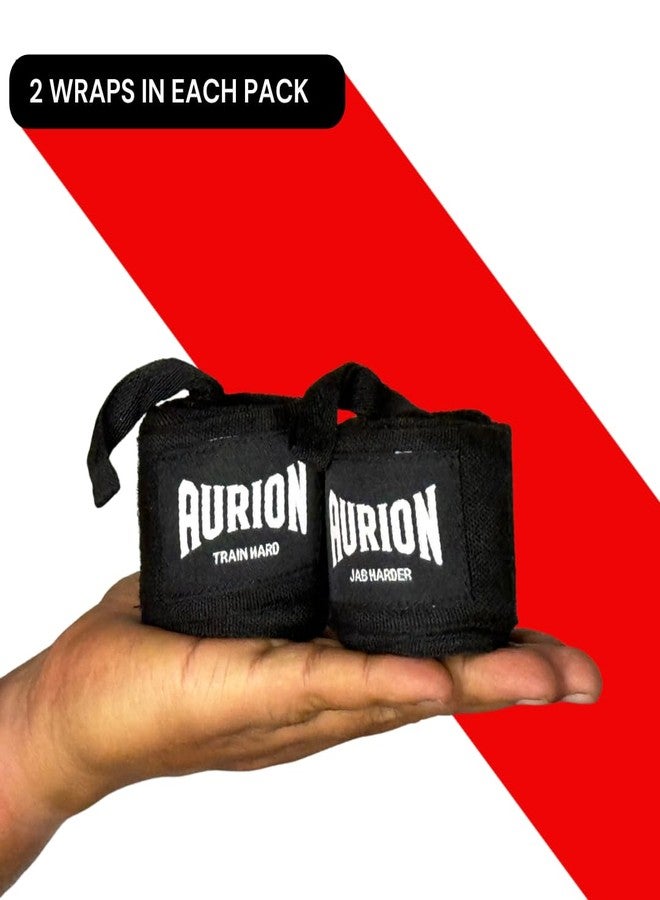Aurion 4.5 Meter Hand Wraps - Black Polyester Boxing Wraps for Wrist & Knuckle Support | Elastic, Breathable & Durable Training Wraps for Boxing, MMA (Pair) - Image 4