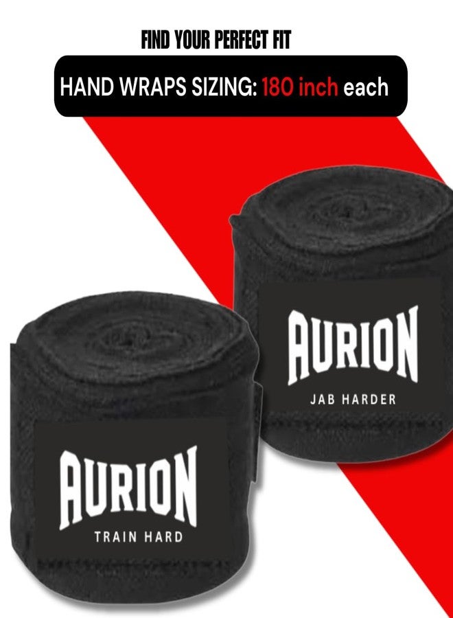 Aurion 4.5 Meter Hand Wraps - Black Polyester Boxing Wraps for Wrist & Knuckle Support | Elastic, Breathable & Durable Training Wraps for Boxing, MMA (Pair) - Image 3