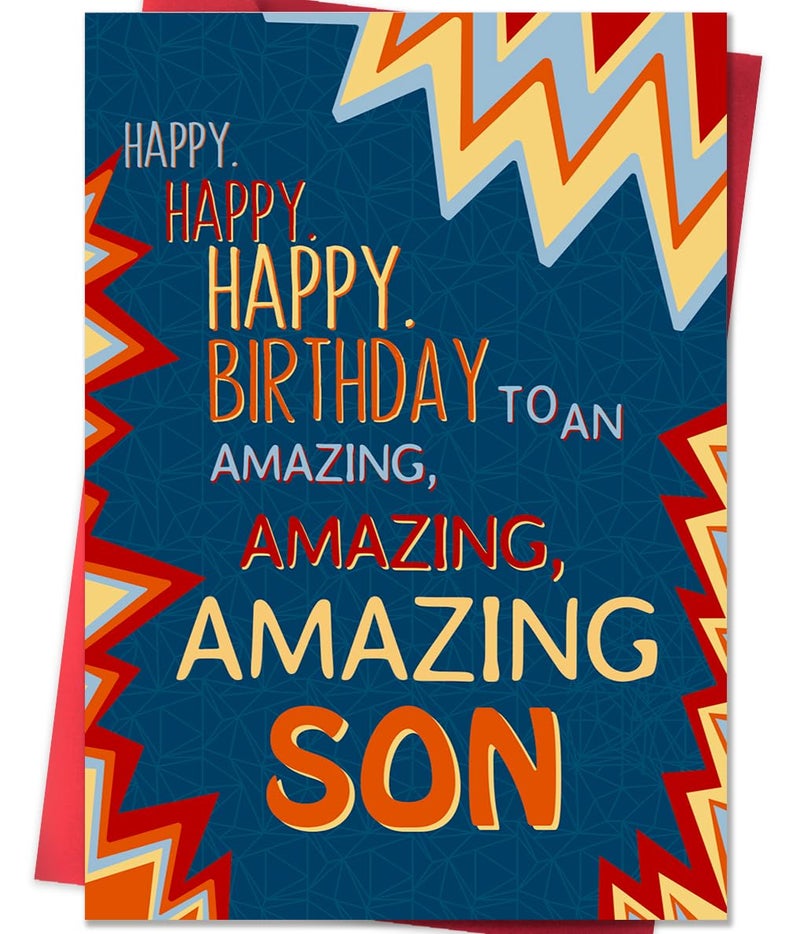 Beixian Son Birthday Card, To My Son Birthday Card Gifts from Mom Dad,Gifts for Adult Sons Gift Ideas-8x5.3 Inches, Double-Sided - Image 1