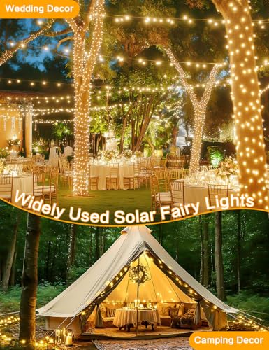BHCLIGHT 2Pack Solar String Lights Outdoor, 80FT 200LED Solar Fairy Lights, Waterproof Copper Wire & 8 Modes, Solar Twinkle Light for Garden, Tree, Wedding, Christmas Decorations, Patio, Fence (Warm White) - Image 2