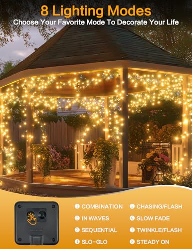 BHCLIGHT 2Pack Solar String Lights Outdoor, 80FT 200LED Solar Fairy Lights, Waterproof Copper Wire & 8 Modes, Solar Twinkle Light for Garden, Tree, Wedding, Christmas Decorations, Patio, Fence (Warm White) - Image 5