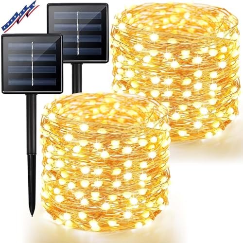 BHCLIGHT 2Pack Solar String Lights Outdoor, 80FT 200LED Solar Fairy Lights, Waterproof Copper Wire & 8 Modes, Solar Twinkle Light for Garden, Tree, Wedding, Christmas Decorations, Patio, Fence (Warm White) - Image 1
