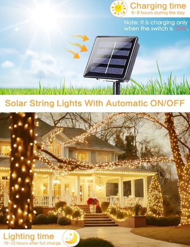 BHCLIGHT 2Pack Solar String Lights Outdoor, 80FT 200LED Solar Fairy Lights, Waterproof Copper Wire & 8 Modes, Solar Twinkle Light for Garden, Tree, Wedding, Christmas Decorations, Patio, Fence (Warm White) - Image 4