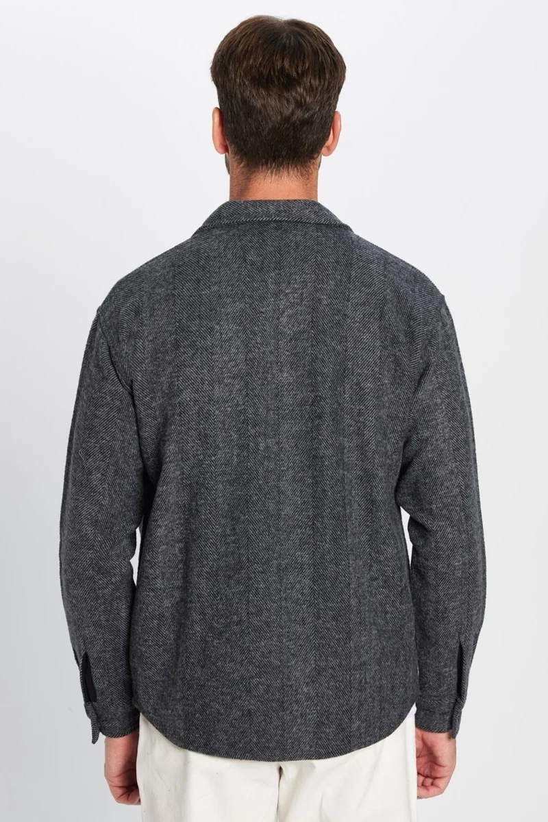 Tudors Men's Relax Fit Casual Cut Lumberjack Collar Single Pocket Flap Dobby Anthracite Color Winter Shirt