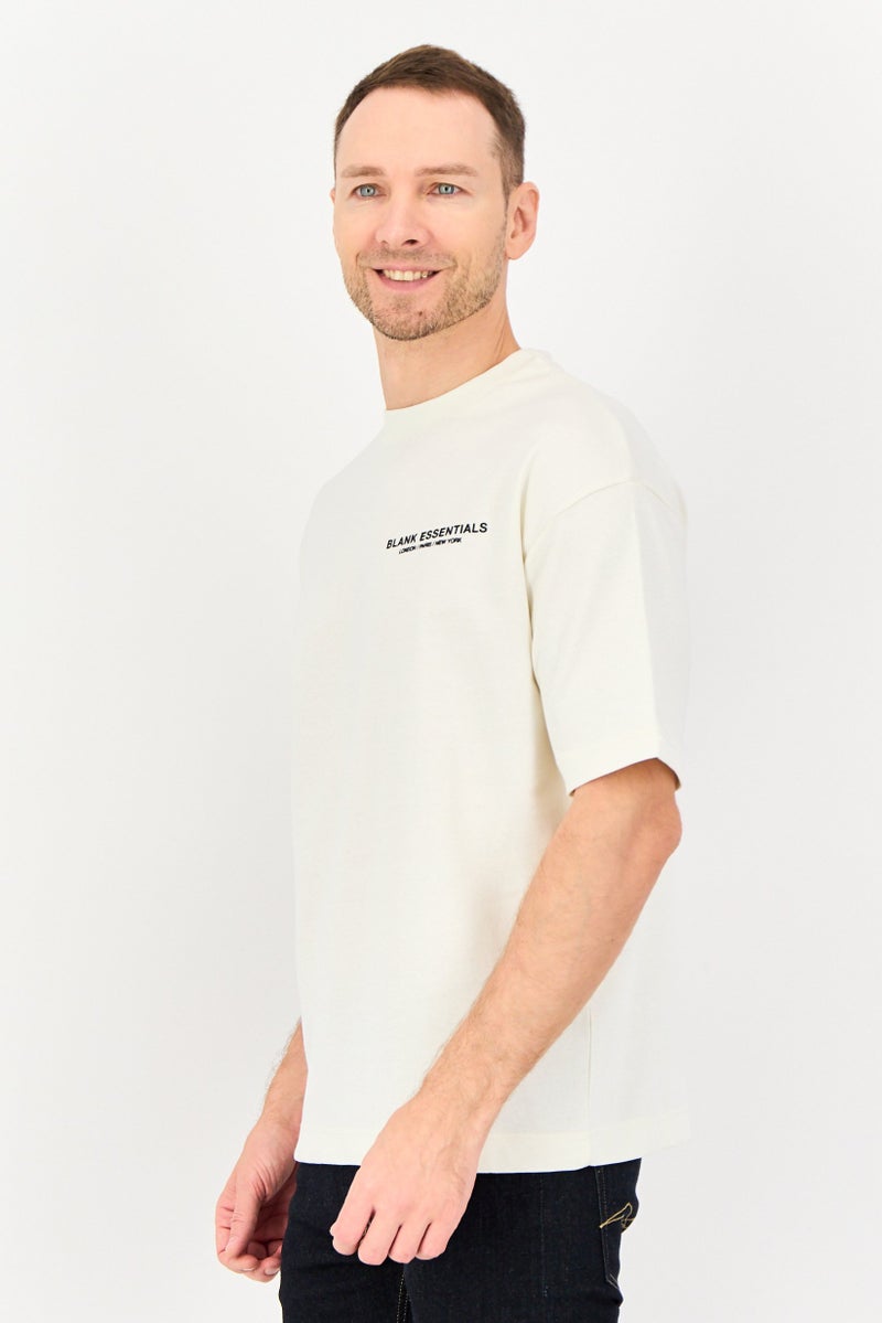 Blank Essentials Men Crew Neck Short Sleeve Brand Logo T-Shirt, Off White - Image 2