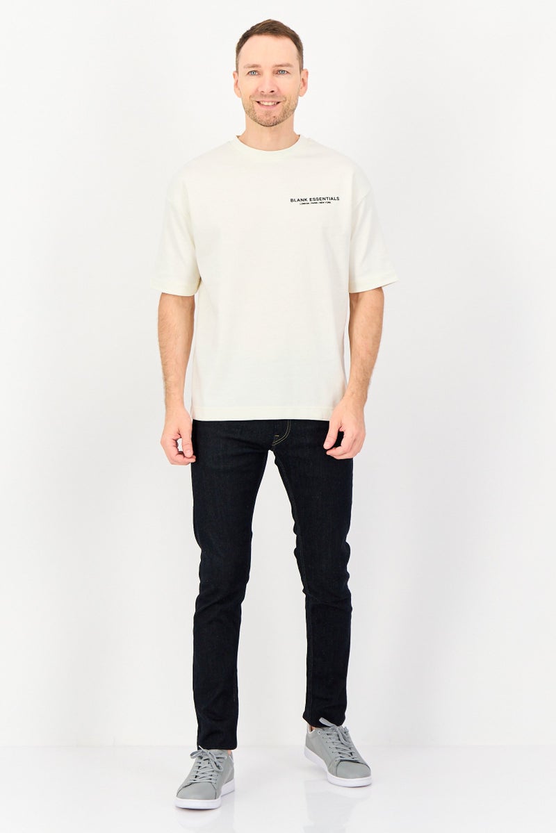Blank Essentials Men Crew Neck Short Sleeve Brand Logo T-Shirt, Off White - Image 4