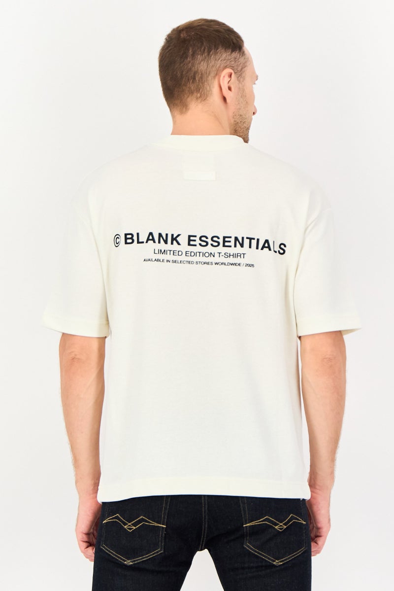 Blank Essentials Men Crew Neck Short Sleeve Brand Logo T-Shirt, Off White - Image 3