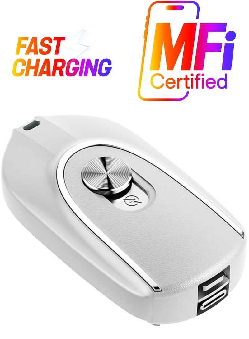 Gravity Portable Mini Power Bank, Emergency Charger, Portable Keychain Phone Charger, Fast Charging|, Compatible with iPhone, Best for Travel SILVER - Image 1