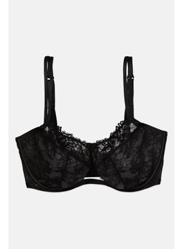 Women Lightly Padded Underwire Lace Bra, Black