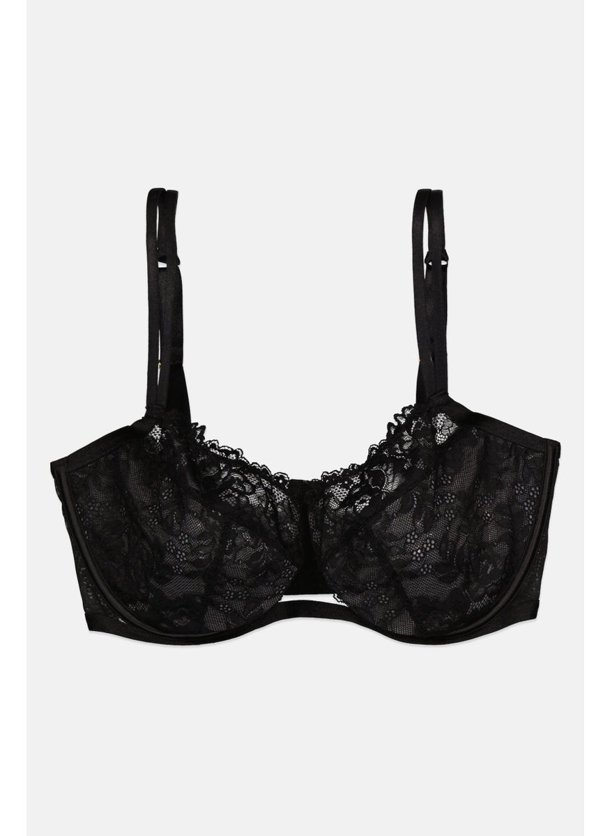 Figleaves - Women Lightly Padded Underwire Lace Bra, Black - Image 1