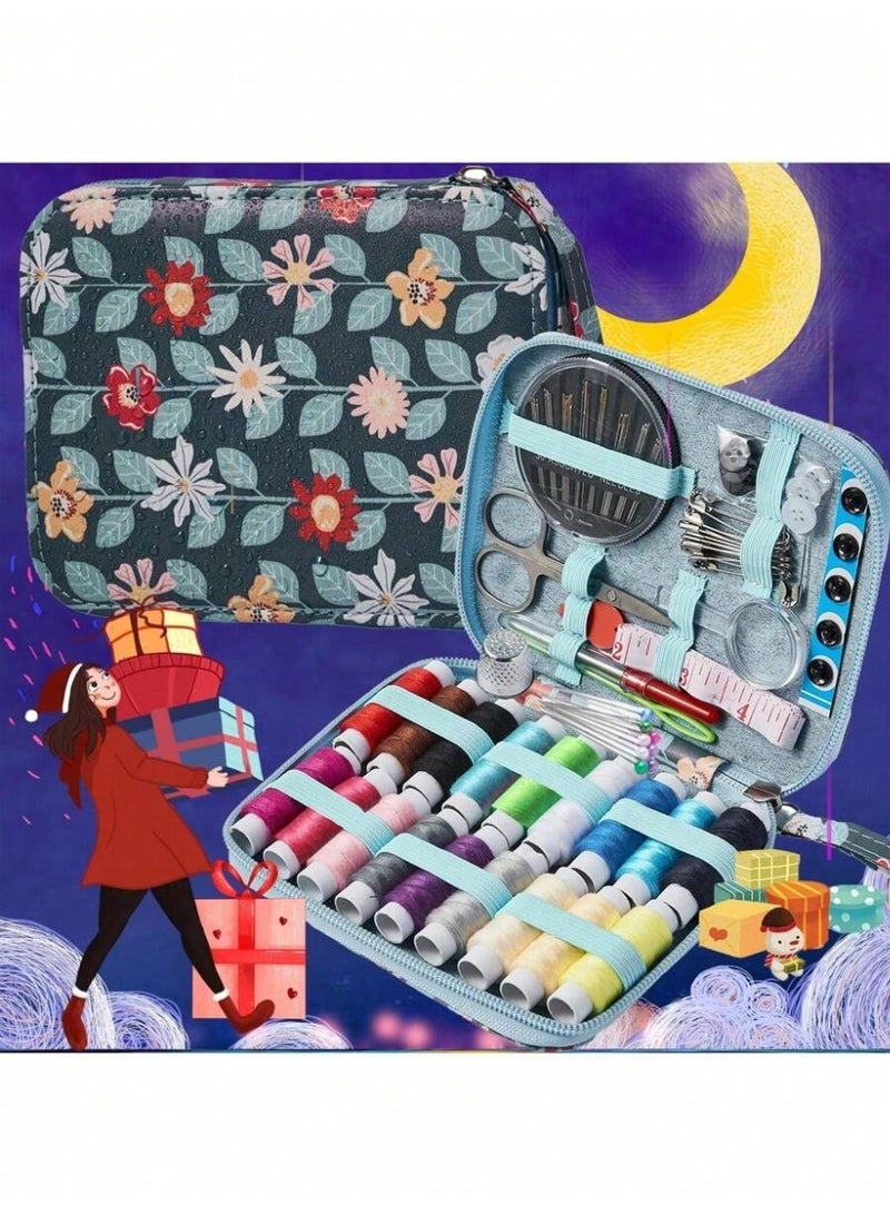 عدة خياطة مع حقيبة حمل مزينة بنقشة الأزهار – عدة خياطة محمولة - Image 2