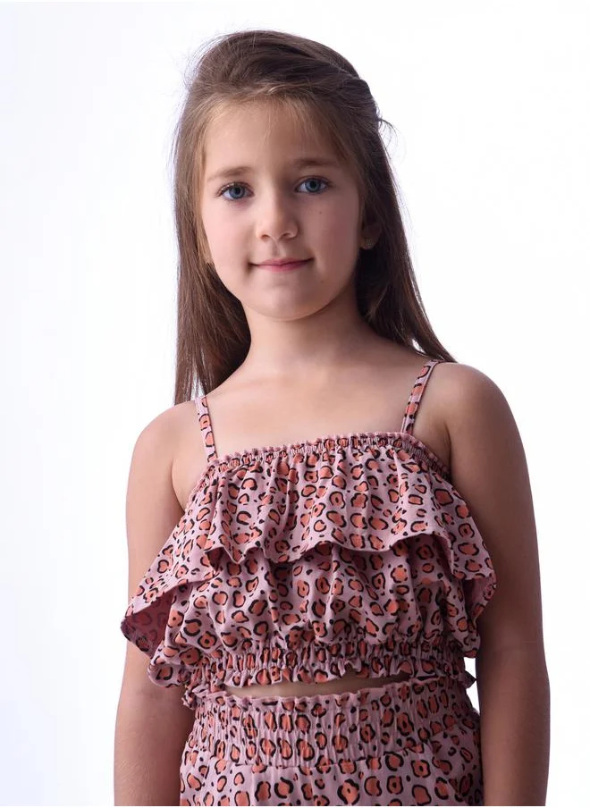 فكتور اند جين Animal Print Layered Crop Top & Pants Set by Styli
