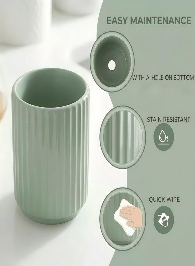MONOSUGO Small Utensil Holder for Kitchen Counter (H5.51” x W4.92”) Ceramic Countertop Utensil Holder for Kitchen Utensils Crock for Countertop Includes Silicone Drying Mat Green - Image 3