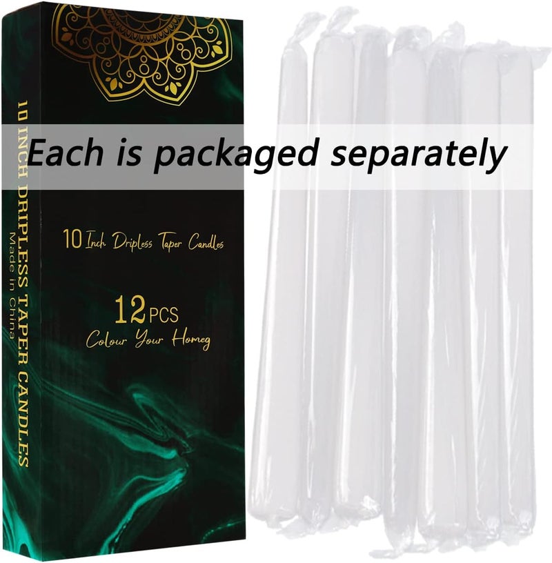 Grcdoyvl Dripless Taper Candles - Unscented White Candles Bulk - Candle Sticks Long Burning 7.5-8 Hours - for Candlesticks, Dinner Table, Vigil, Advent, Christmas, Thanksgiving, Kwanzaa - 12 Pack,10 Inch Tall - Image 2