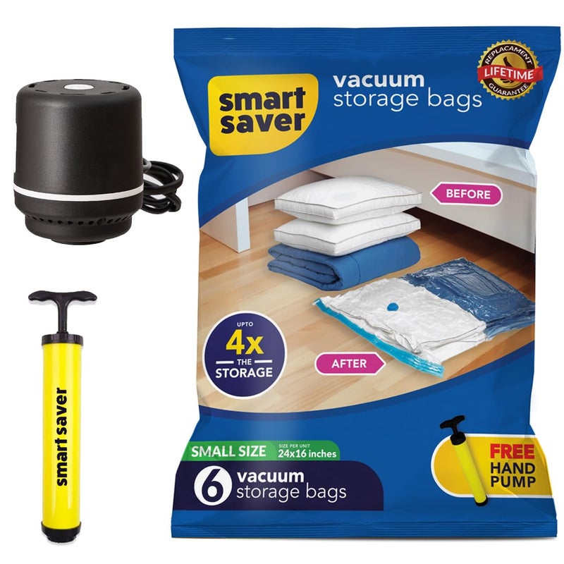Smart Saver Polyamide Polyethylene Vacuum Compression Bags|Vacuum Storage Bags|Vacuum Bags For Travel|Space Saver Vacuum Bags(6Small + Electric And Manual Pump),White - Image 1