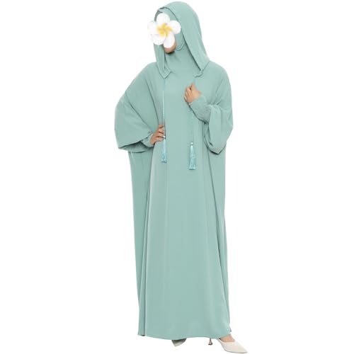 khalat Muslim Prayer Dress Abaya Solid One-Piece Hoodie Abaya Dress for Women Long Maxi Dress Islamic Dubai Jilbab Light Green - Image 1