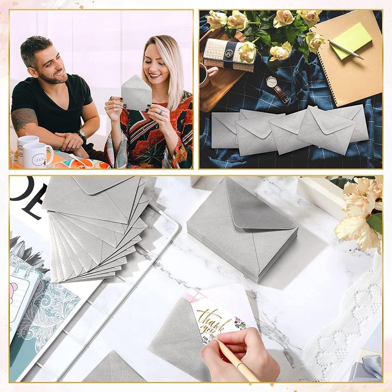 Confetti Gulf climate upgraded quality Gift Card Envelopes - 100pc Mini Envelopes, Paper Business Card Envelopes, Tiny Envelope Pockets for Small Note Cards, 4 x 2.7 Inches (Silver) Hardened processed substance - Image 3