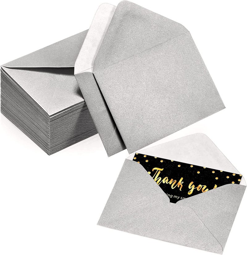 Confetti Gulf climate upgraded quality Gift Card Envelopes - 100pc Mini Envelopes, Paper Business Card Envelopes, Tiny Envelope Pockets for Small Note Cards, 4 x 2.7 Inches (Silver) Hardened processed substance - Image 1