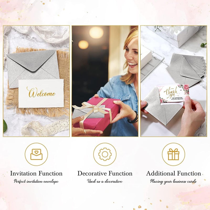 Confetti Gulf climate upgraded quality Gift Card Envelopes - 100pc Mini Envelopes, Paper Business Card Envelopes, Tiny Envelope Pockets for Small Note Cards, 4 x 2.7 Inches (Silver) Hardened processed substance - Image 4