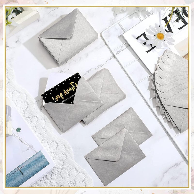 Confetti Gulf climate upgraded quality Gift Card Envelopes - 100pc Mini Envelopes, Paper Business Card Envelopes, Tiny Envelope Pockets for Small Note Cards, 4 x 2.7 Inches (Silver) Hardened processed substance - Image 5