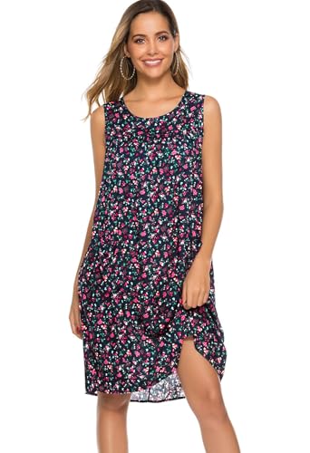POGTMM Women Night Dress Daily Wear Dress Sleeveless Casual Summer House Dress with Pockets (XL, A-Navy Blue) - Image 1