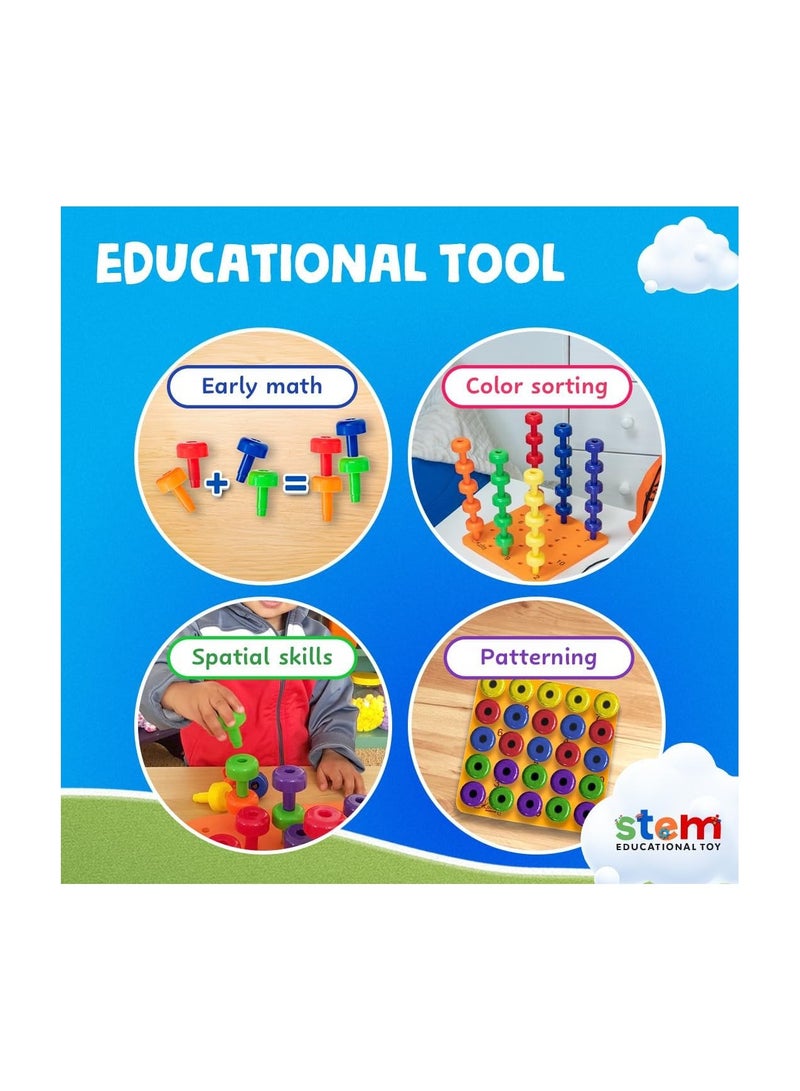 Skoolzy Skoolzy Montessori Sensory Pegboard 33 Piece Set - Develop Sensory Play Occupational Therapy STEM Learning Educational Toys for Kids 2+ - Includes Foam Board, Lacing String, Dice, Storage Bag, eBook  - Image 2