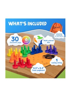 Skoolzy Skoolzy Montessori Sensory Pegboard 33 Piece Set - Develop Sensory Play Occupational Therapy STEM Learning Educational Toys for Kids 2+ - Includes Foam Board, Lacing String, Dice, Storage Bag, eBook  - Image 3