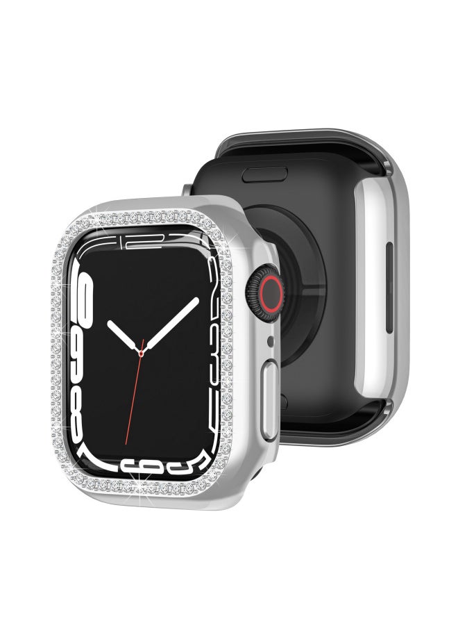 Generic - For Apple Watch 7 Generation Watch Anti-drop Single Row Diamond-encrusted Electroplated Hollow Half Bag Protection-Color:Black-Exterior Dimension:45mm - Image 1