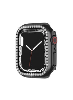 For Apple Watch 7 Generation Watch Anti-drop Single Row Diamond-encrusted Electroplated Hollow Half Bag Protection-Color:Black-Exterior Dimension:45mm