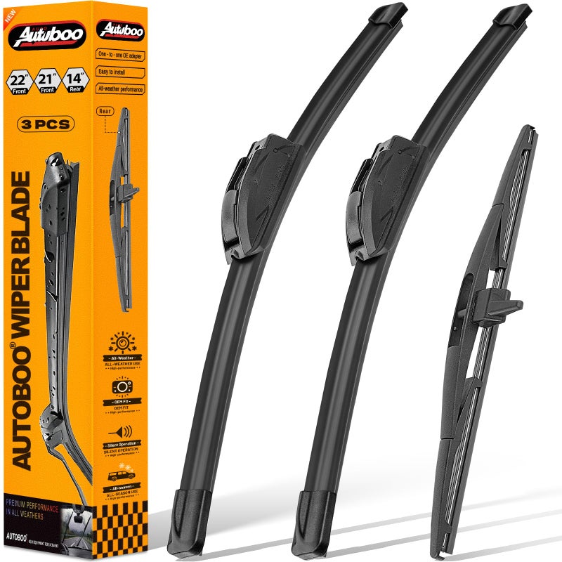 AUTOBOO 3-Pack Windshield Wiper Blades for Honda Pilot 2009-2015, Original Equipment Replacement 22"+21" Front and 14" Rear, All-Weather Performance, Easy One-Click Install - Image 1