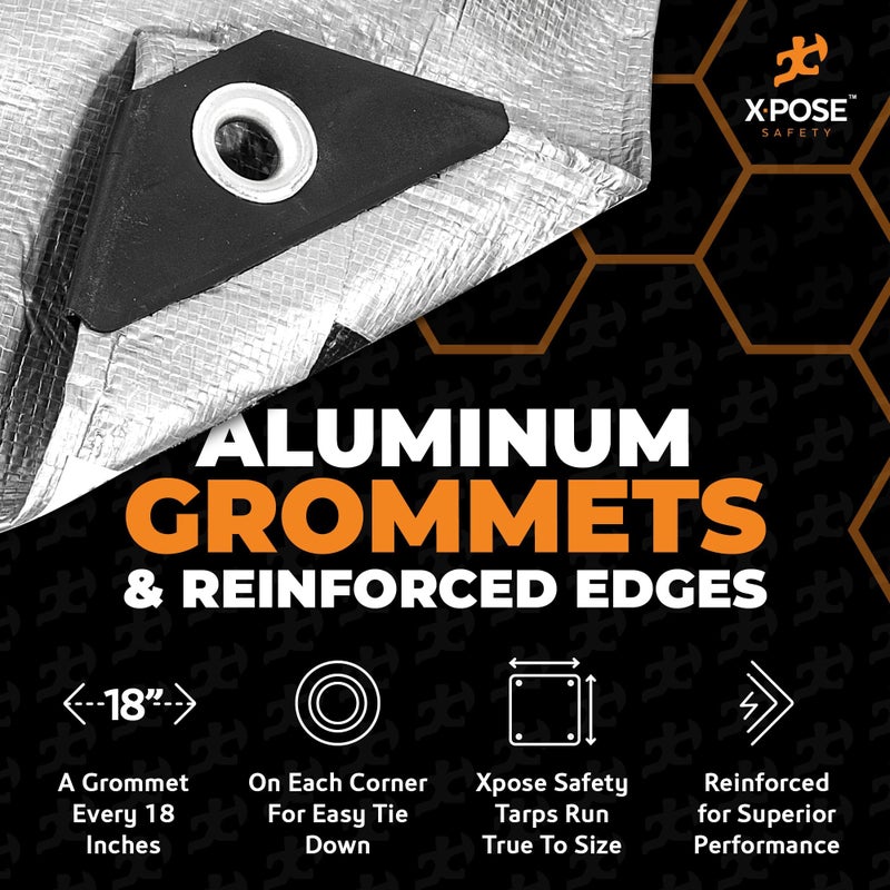 إكسبوز سايفتي قماش القنب بولي شديد التحمل - 6 × 8 بوصة - غطاء حماية مقاوم للأشعة فوق البنفسجية بسمك 10 مل - ذو وجهين فضي وأسود - طلاء مصفح - الحلقات - من Xpose Safety - Image 3