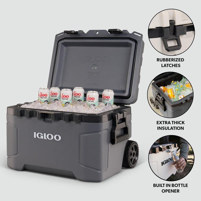 Igloo Trailmate 52Qt Wheeled Cooler, Insulated Hard Shell Ice Chest, Carbonite - Image 2