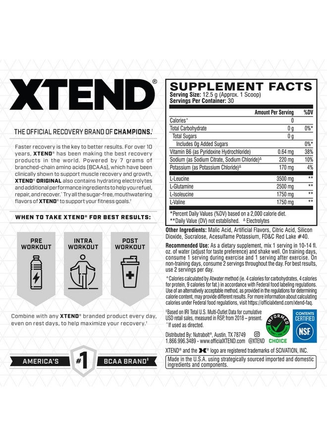 XTEND بودرة Xtend Scivation Bcaas للبالغين (قبل التمرين، 7 جرام Bcaas، 0 جرام كربوهيدرات، سكر وسعرات حرارية، 3.5 ليوسين، 2.5 جرام L-جلوتامين، 1 جرام سيترولين ماليت) - 402 جرام، 30 حصة (بطيخ) - Image 2
