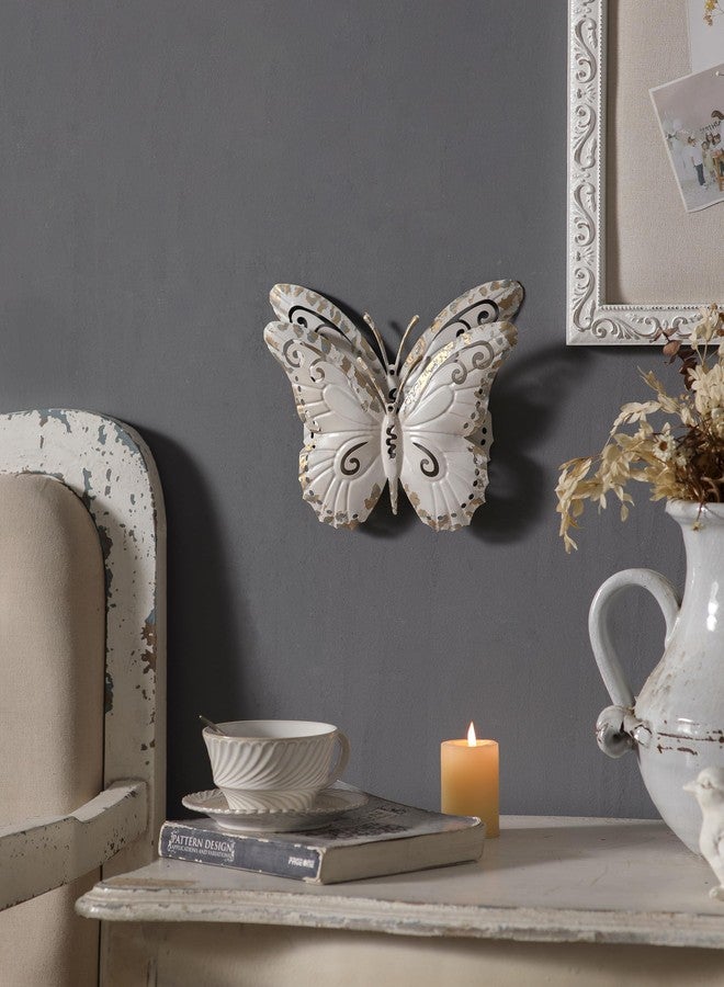 SOFE Vintage Metal Butterfly Wall Decor 8 × 9 Inches, Distressed White 3D Butterfly Wall Art, Rustic Hanging Garden Ornaments for Room, Backyardyard, Patio - Image 4
