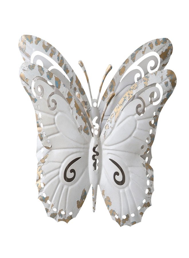 SOFE Vintage Metal Butterfly Wall Decor 8 × 9 Inches, Distressed White 3D Butterfly Wall Art, Rustic Hanging Garden Ornaments for Room, Backyardyard, Patio - Image 1