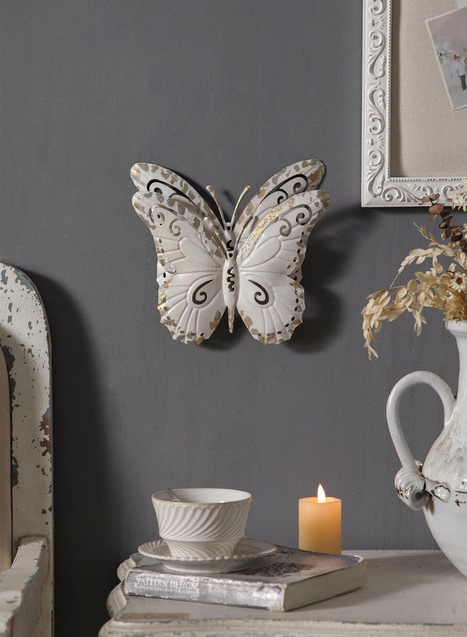 SOFE Vintage Metal Butterfly Wall Decor 8 × 9 Inches, Distressed White 3D Butterfly Wall Art, Rustic Hanging Garden Ornaments for Room, Backyardyard, Patio - Image 3