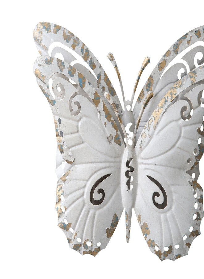 SOFE Vintage Metal Butterfly Wall Decor 8 × 9 Inches, Distressed White 3D Butterfly Wall Art, Rustic Hanging Garden Ornaments for Room, Backyardyard, Patio - Image 5
