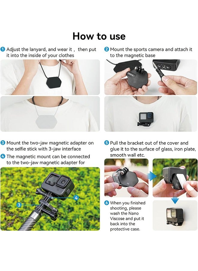 TELESIN TELESIN Magnetic Chest Mount with Neck Strap + Phone Holder + Magnet Tripod Quick Release Base for GoPro Max 12 11 10 Insta360 DJI Action Accessories - Image 4