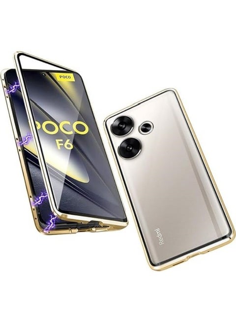Case Compatible with Xiaomi Poco F6 5G, Magnetic Body Metal Frame Double Sided Clear Tempered Glass Case with Camera Protection Cover