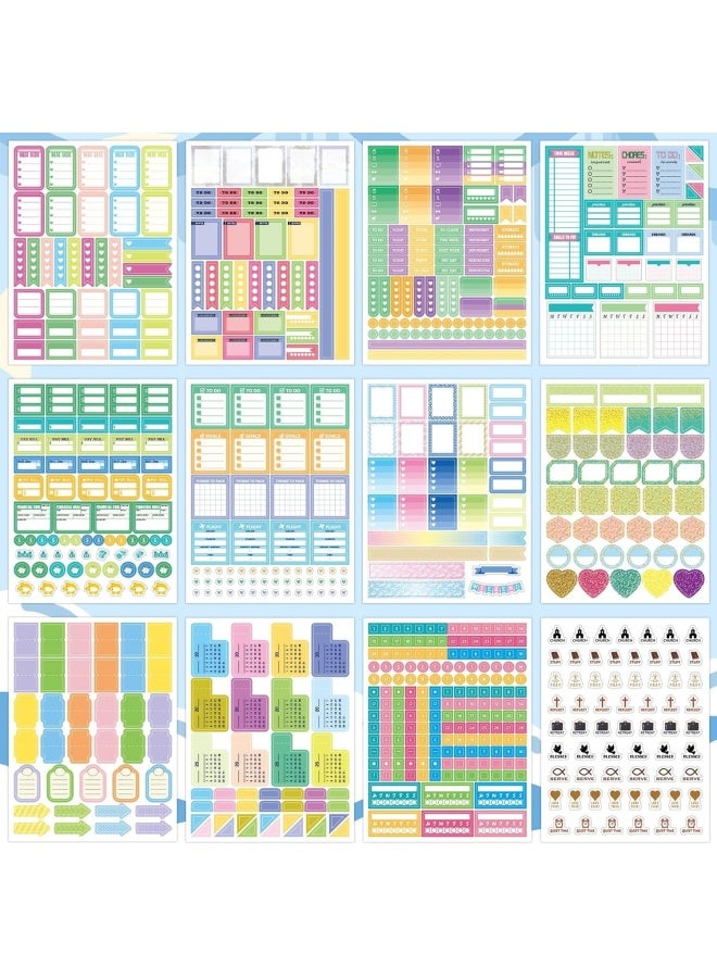 Premify 12 Sheets Essentials Planner Stickers, Weekly & Daily Travel Business Trips Parties Goals, Stunning Various Designs Writable, Encouragement Planning Notes (730 Stickers) - Image 1