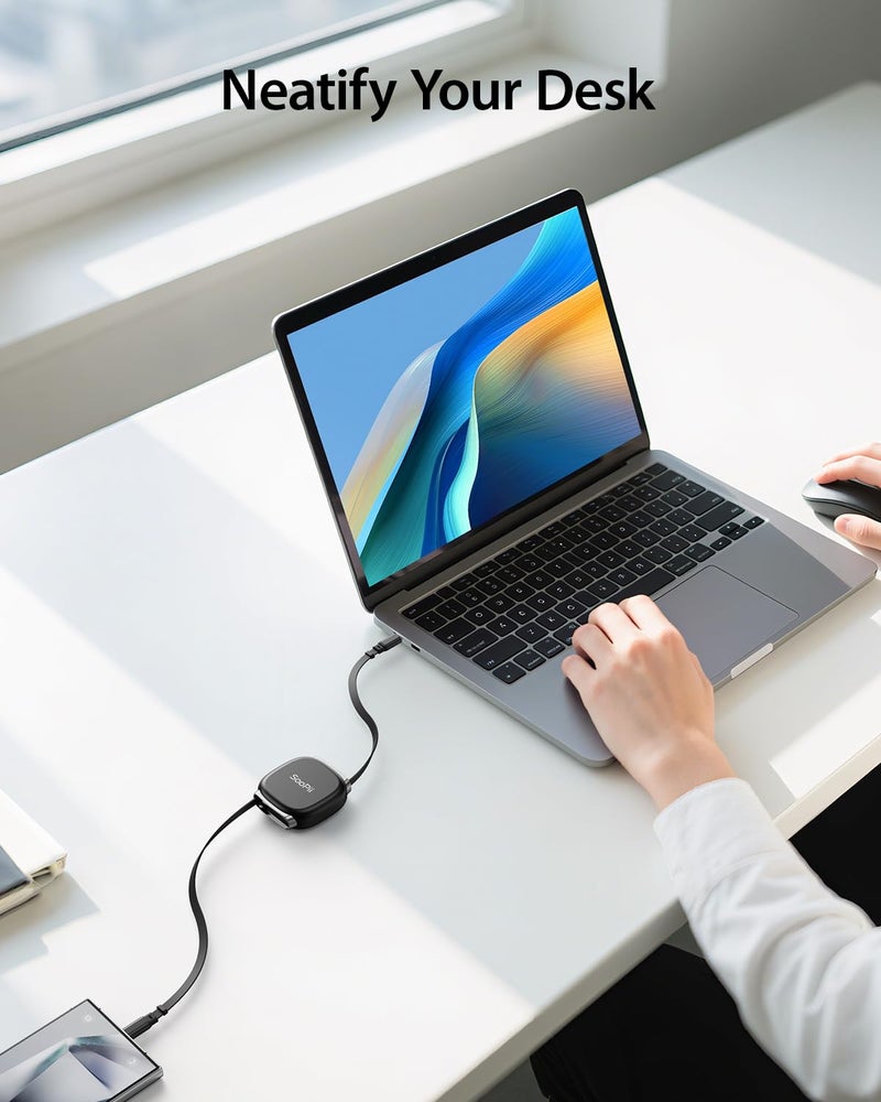 كابل SOOPII USB C إلى USB C، كابل شحن سريع USB C بقوة 240 واط قابل للسحب مع تخزين مغناطيسي، كابل Type C مع إعداد طول مسبق من 5 مراحل لـ iPhone 16/15 Pro Max، Galaxy S25/24 أسود (عبوة من قطعتين 3.3 قدم) - Image 5