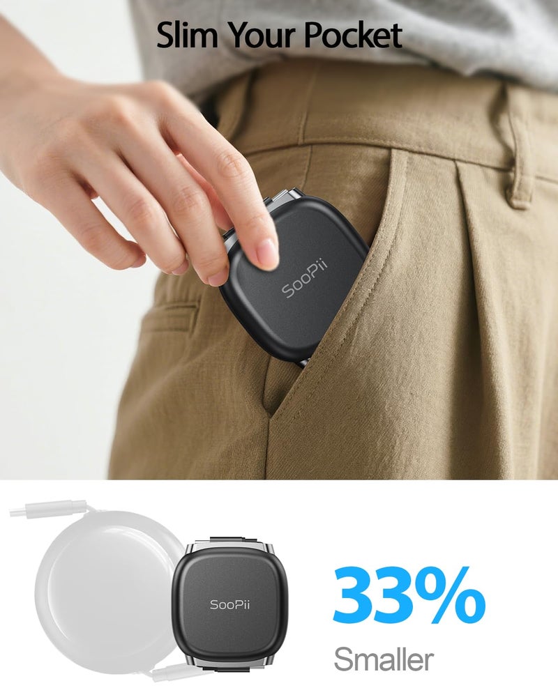 كابل SOOPII USB C إلى USB C، كابل شحن سريع USB C بقوة 240 واط قابل للسحب مع تخزين مغناطيسي، كابل Type C مع إعداد طول مسبق من 5 مراحل لـ iPhone 16/15 Pro Max، Galaxy S25/24 أسود (عبوة من قطعتين 3.3 قدم) - Image 3
