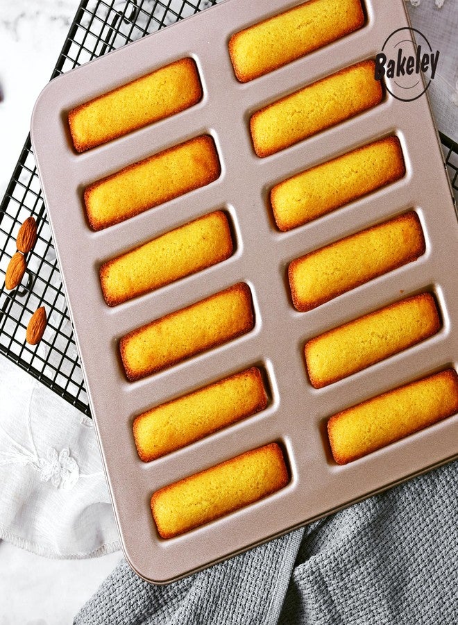 Bakeley Financier Cake Pan, 12-Cavity Non-Stick Rectangle Muffin Pan Biscuits Cookies Bakeware for Oven Baking (Champagne Gold) - Image 3