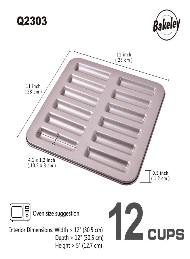 Bakeley Financier Cake Pan, 12-Cavity Non-Stick Rectangle Muffin Pan Biscuits Cookies Bakeware for Oven Baking (Champagne Gold) - Image 2
